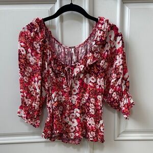 Free People Floral Blouse - Red and White